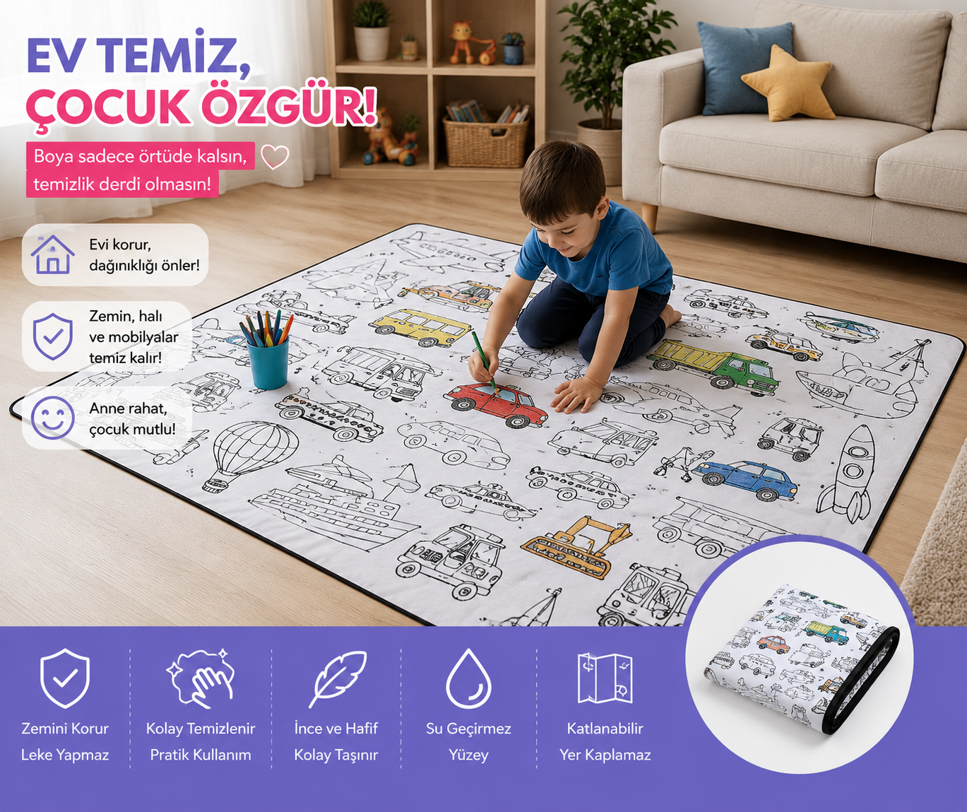 🎨 Kids Su Geçirmez Yıkanabilir Boyama Örtüsü ✨