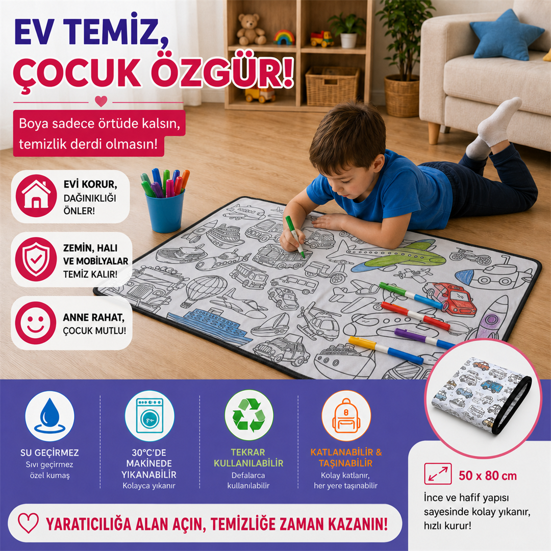 🎨 Kids Su Geçirmez Yıkanabilir Boyama Örtüsü ✨